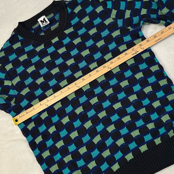 Missoni sweater wavy check knit blue green black nwot crew neck women’s medium - Picture 8 of 13